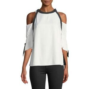 NEW NWT Haute Rogue Farah Cold-Shoulder Pleated Sleeve Blouse Size M